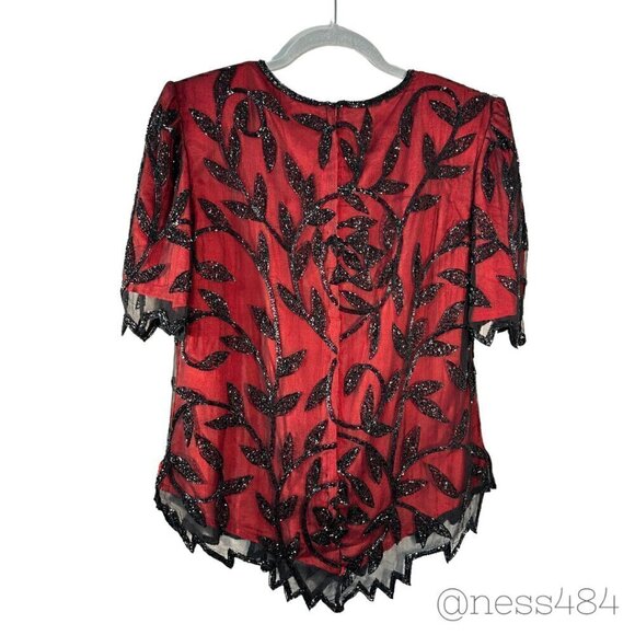 Vintage Anujan Creations 100% Silk & Beaded Top, Small - Picture 2 of 6